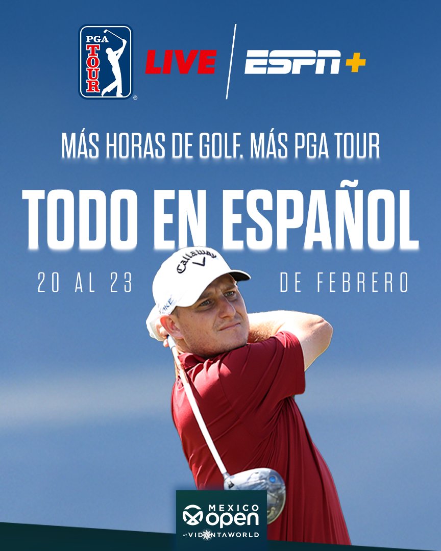 PGATOUResp (@pgatouresp) on Twitter photo Más horas de golf. Más PGA TOUR. 📺⛳️
¡<a href="/PGATOURLIVE/">PGA TOUR LIVE</a> en Español regresa para el <a href="/MexicoOpenGolf/">Mexico Open at VidantaWorld</a>! Más horas de golf. Más PGA TOUR. 📺⛳️
¡<a href="/PGATOURLIVE/">PGA TOUR LIVE</a> en Español regresa para el <a href="/MexicoOpenGolf/">Mexico Open at VidantaWorld</a>!