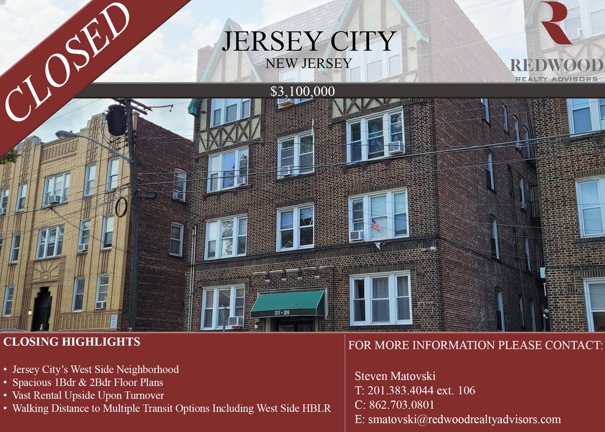 RedwoodRealtyA's tweet photo. Closing Announcement - Jersey City, NJ
- Steven Matovski https://t.co/5D7KT02nnq