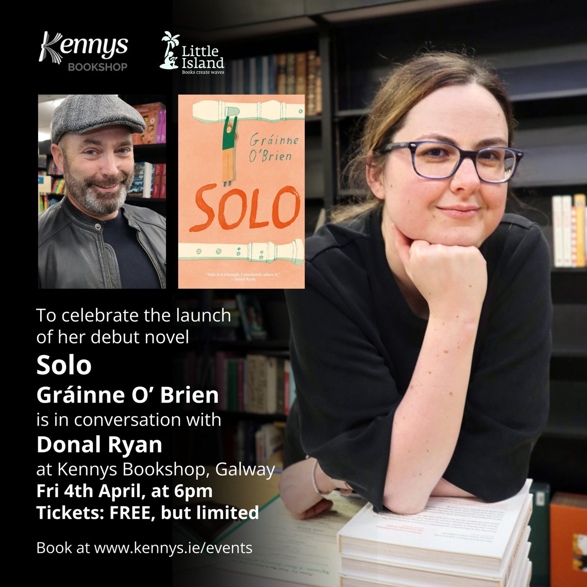 Kennys Bookshop & Art Gallery (@kennysbookshop) on Twitter photo The very special launch event of Gráinne O'Brien's debut novel, Solo will take place at Kennys on April 4th. Solo is a YA novel written in verse and Gráinne will be talking all about it to Donal Ryan. Tickets are free but limited, and you can book here: kennys.ie/shop/kennys-ex… The very special launch event of Gráinne O'Brien's debut novel, Solo will take place at Kennys on April 4th. Solo is a YA novel written in verse and Gráinne will be talking all about it to Donal Ryan. Tickets are free but limited, and you can book here: kennys.ie/shop/kennys-ex…
