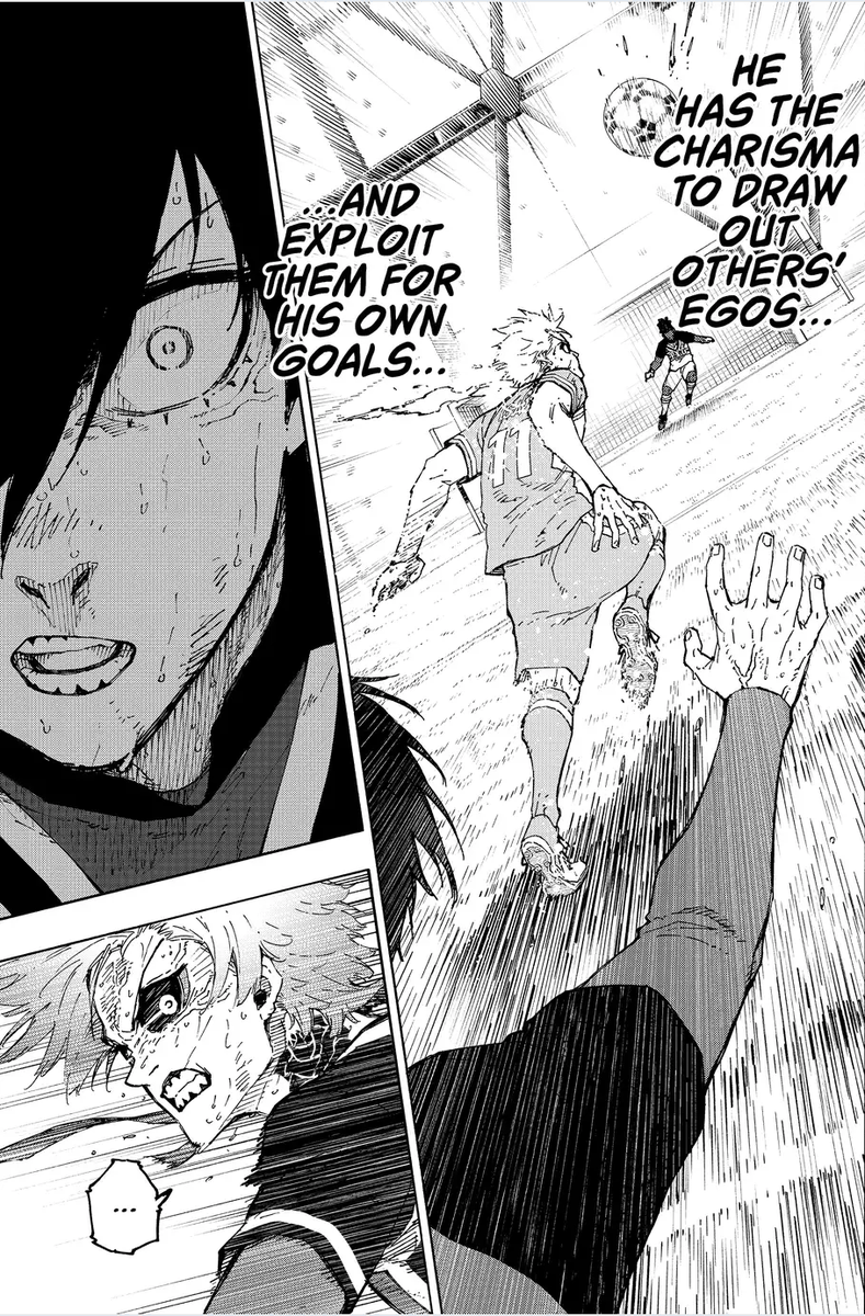BadGuyFromThere's tweet photo. From admiring Rin's shot back in Chapter 48 to now having Rin praising Isagi's ego in Chapter 293. Full circle. The Job is done. Rin, you are off the list, the next target is Noa or some other big names. We take over the world now! #bllk293 https://t.co/YQH7zjNWhC