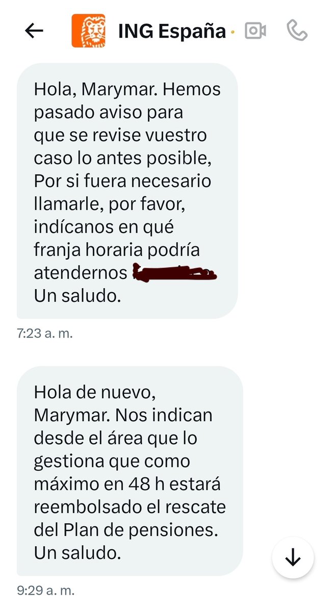 MarymarH's tweet photo. @ING_es todavía esperando por el rescate, después de un mes. Adjunto conversación que me aseguraron que estaría hoy después de tantos mañana y pasados. https://t.co/IP9VFLRHPP
