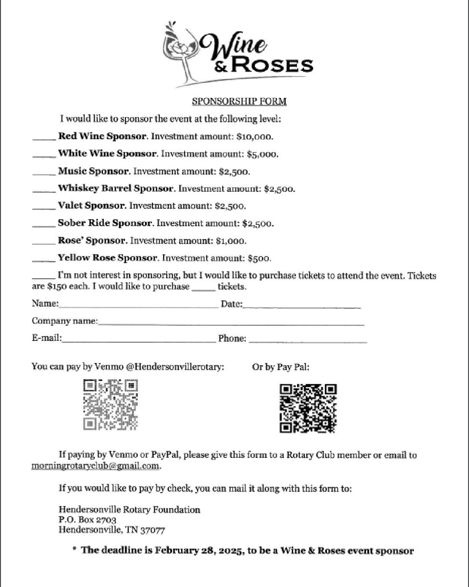 RotaryClubTN's tweet image. 🍷🌹 Wine &amp;amp; Roses 🍷🌹
Join us March 29, 6–9 PM at TN Grasslands for an evening of elegance &amp;amp; giving back!

🎟️ Tickets: bit.ly/3Wym3RG 

📄 Sponsorships: Contact Russ Edwards at russ@edwardslawtn.com

#WineAndRoses #ServiceAboveSelf #HendersonvilleRotary