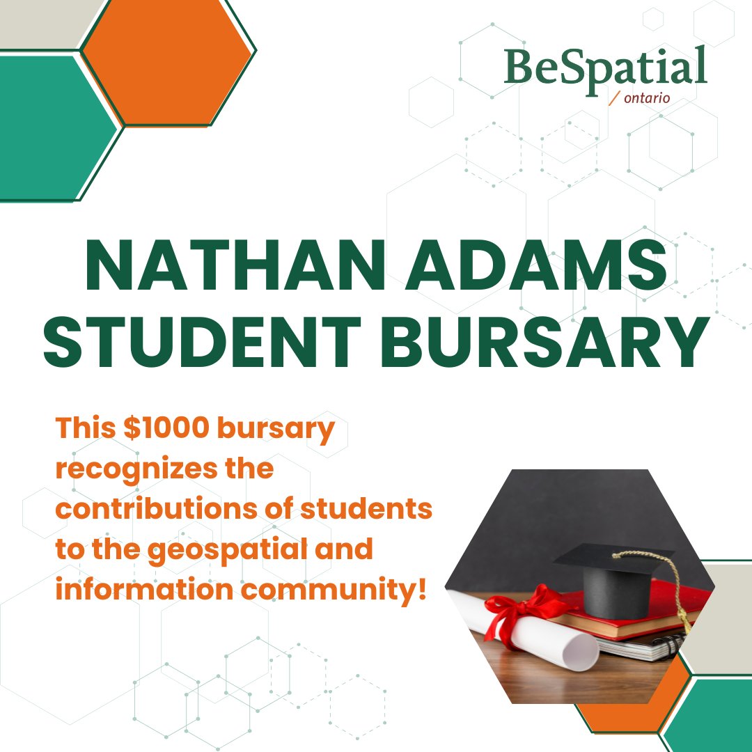 🌟 Apply Now for the $1000 BeSpatial Student Bursary in Memory of Nathan Adams! 🌟
Open to all Ontario students in certificate, diploma, post-graduate, undergraduate, or graduate programs. Top 10 get a free one-year membership. bit.ly/3Pved79
