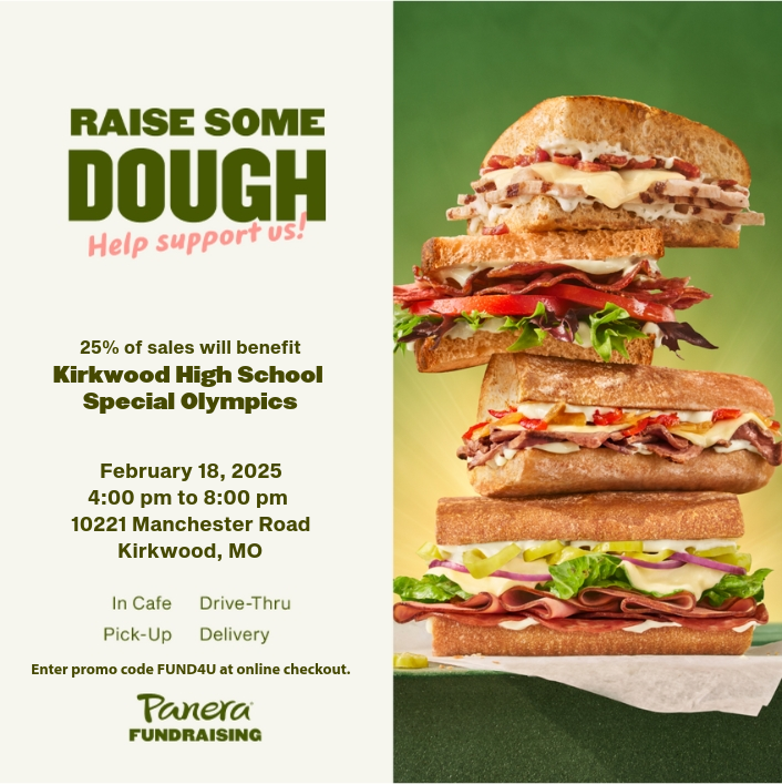 Got lunch or dinner plans? Panera at 10221 Manchester Rd. is supporting Special Olympics today. KHS is hosting a Basketball Tournament for 8 participating schools from throughout the region. Use the code below for online orders all day or stop by in person between 4-8 pm.