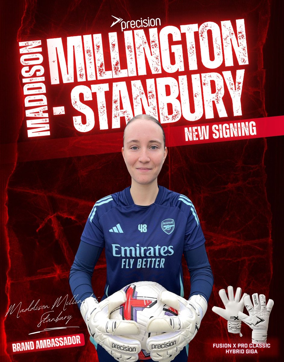 We’re excited to announce our latest signing of Maddison Millington-Stanbury who has joined the Precision team as a brand ambassador! Maddison's glove of choice is the Fusion X Hybrids 🧤

#precisiontraining #seriousaboutsport #ambassador #arsenal #football #gk #goalkeeping