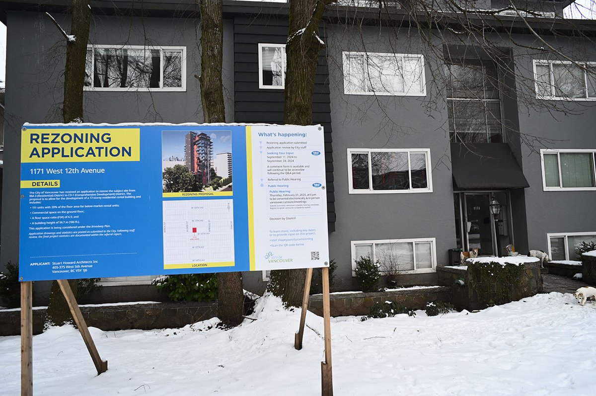Rental building site at 1171 W 12th Ave at Public Hearing on Thursday Feb 27th. #vanpoli A look back at how the #BroadwayPlan was changed in the last minute by Clr Kirby-Yung’s amendment to allow tower lots with 99ft frontages to enable more displacement cityhallwatch.wordpress.com/2024/09/11/las…