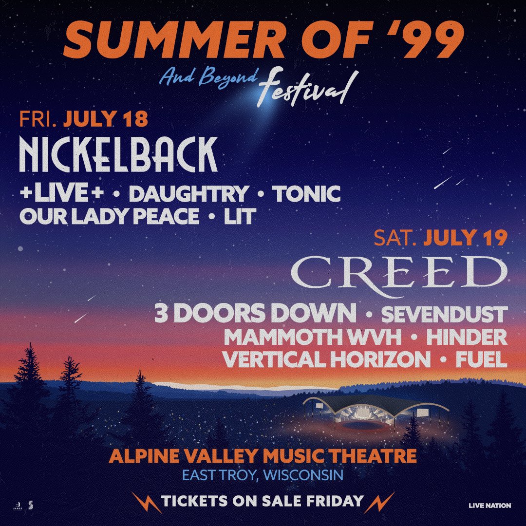 We’re excited to join the bill for The Summer of ‘99 and Beyond Festival in East Troy, WI this July!

Ticket presale with code “SUMMEROF99” begins tomorrow, Feb. 19, at 10am CST. Public on sale is Friday, Feb. 21, at 10am CST.

Link for the presale: ticketmaster.com/event/0700624A…