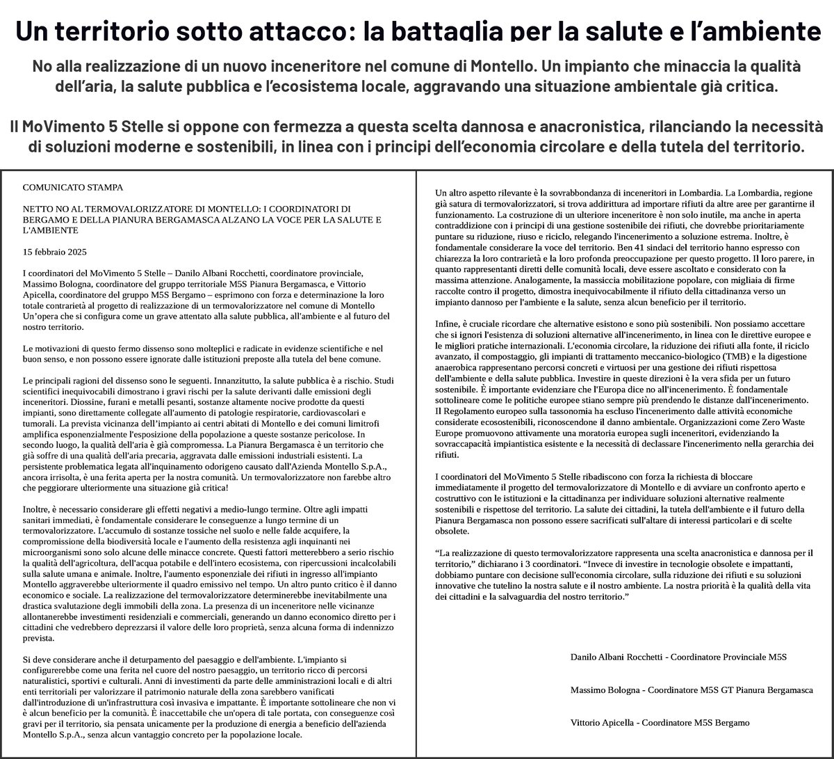 MaxBol1963's tweet photo. Il MoVimento 5 Stelle esprime tutta la sua ferma opposizione alla realizzazione di un inceneritore a Montello, un progetto che minaccia gravemente la salute pubblica, l’ambiente e il futuro di tante comunità. https://t.co/dtKNWtoFp3