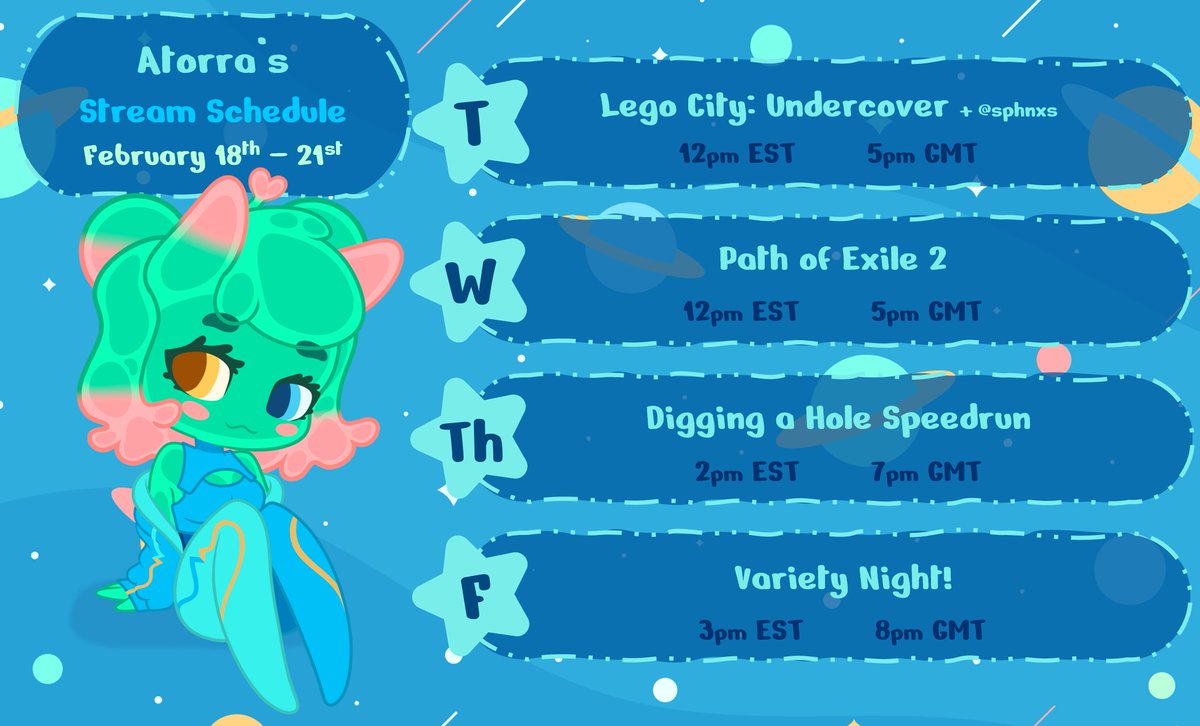 HEWWO EARTHLINGS 💚🛸✨

The #slime is ready for another week of streaming, I hope I see you all when I'm live! 

#VtuberEN #twitchstreaming #Artorra #Jelluminati