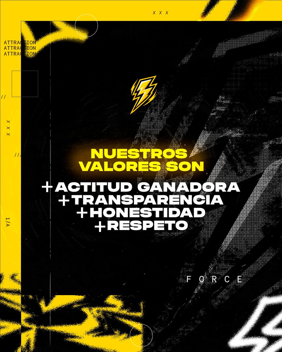 💥 Respeto. Transparencia. Honestidad. Actitud ganadora. 💥

En Attraction Force Esports, estos no son solo valores: son la base de todo lo que hacemos.

⚡️ Respetamos el esfuerzo de cada jugador.
⚡️ Somos transparentes en cada decisión.
⚡️ La honestidad nos guía dentro y fuera