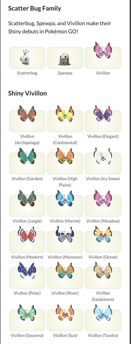 JTrashpolka's tweet photo. Hi, Trainers!!! 
I want to make more friends I have 3 accounts.
Please send a DM with your code and which vivillon region you're from. 
I’m from Perú 🇵🇪 - my 🦋 pattern #Jungle #Vivillon #PokemonGO #VivillonCollection #Shiny https://t.co/DgergKbFaK