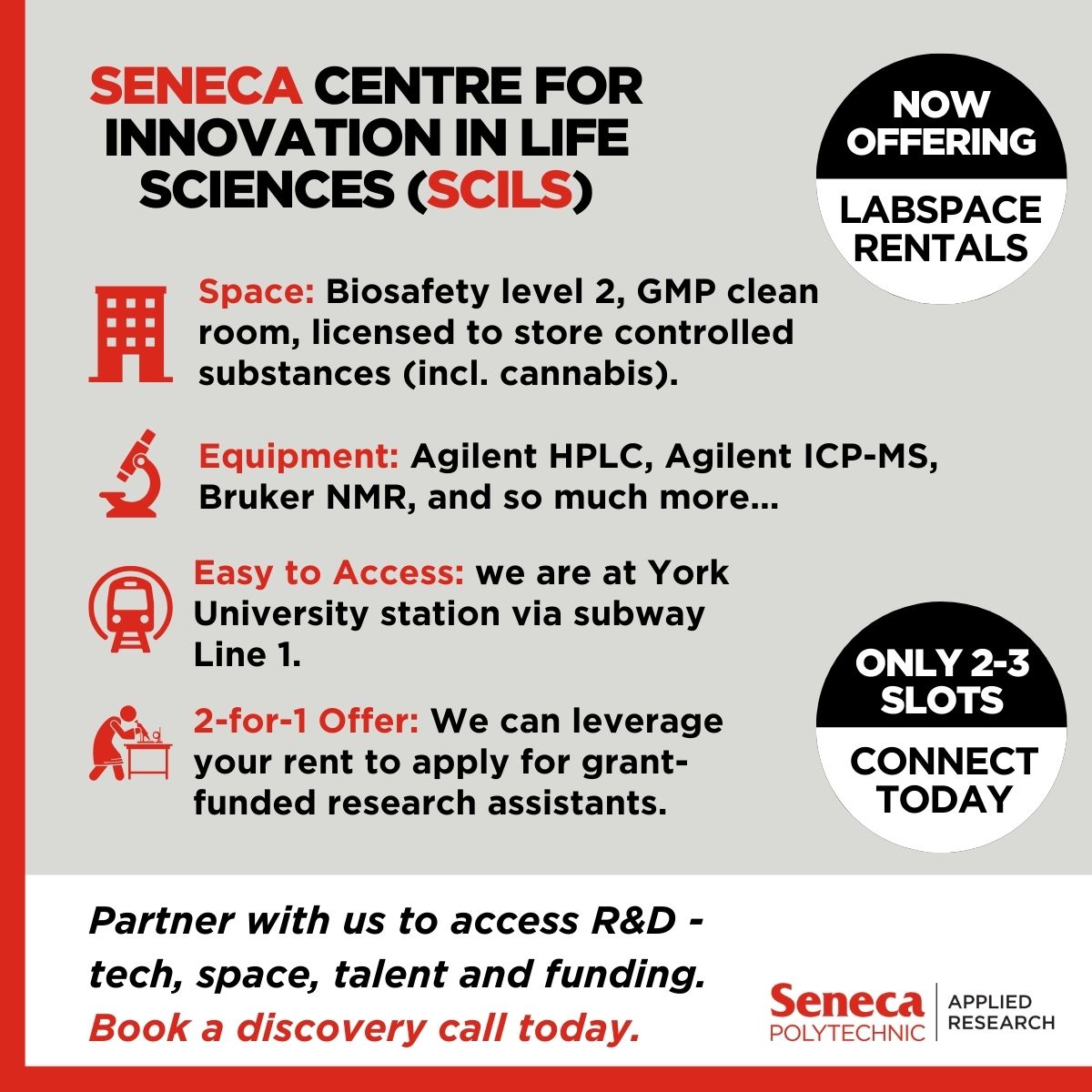 #Ontario #SME(s) - It's the final week of Client Discovery calls for SCILS -  Book a call by Feb 24 calendly.com/seneca-scils/d… to connect with prime R&amp;D talent. We help secure tech, space, talent and funding for your R&amp;D challenges. P.S - We offer wet lab space rentals too.
