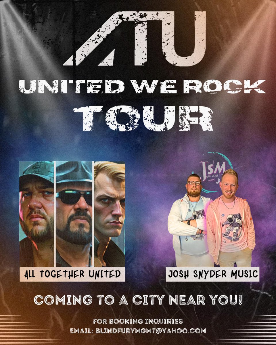 AllTogetherUtd's tweet photo. UNITED We Rock Tour 2025
ALL TOGETHER UNITED and Josh Snyder Music, UNITED We Rock blends rock &amp; pop! We’re locking in dates NOW!  DM us or email: BLINDFURYMGMT@yahoo.com #UnitedWeRockTour #alltogetherunitedoshSnyderMusic #ChristianMusic #BookNow https://t.co/U84E37BElZ
