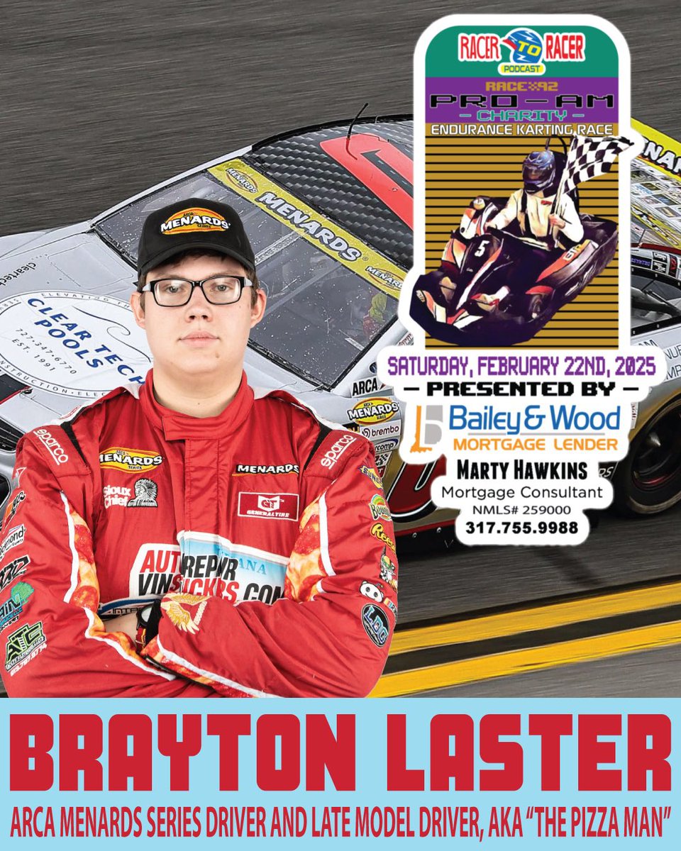 Racer to Racer Podcast (@racertoracer) on Twitter photo Announcing <a href="/TheOnePizzaMan/">Brayton Laster</a> as one of our Pro Drivers in the <a href="/baileyandwood/">Bailey & Wood</a> Charity Pro-Am Endurance race at <a href="/FTIKarting/">Fastimes</a> on February 22nd! Check link below to register!
docs.google.com/forms/d/1lnv_5…
This is your chance to race against Sting Ray and other great pro drivers! Announcing <a href="/TheOnePizzaMan/">Brayton Laster</a> as one of our Pro Drivers in the <a href="/baileyandwood/">Bailey & Wood</a> Charity Pro-Am Endurance race at <a href="/FTIKarting/">Fastimes</a> on February 22nd! Check link below to register!
docs.google.com/forms/d/1lnv_5…
This is your chance to race against Sting Ray and other great pro drivers!
