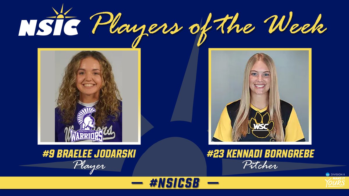 #NSICSB Release No. 3
#NSICPOW
Player: #9 Braelee Jodarski – Winona State
Pitcher: #23 Kennadi Borngrebe – Wayne State

Full Release: northernsun.org/news/2025/2/18…