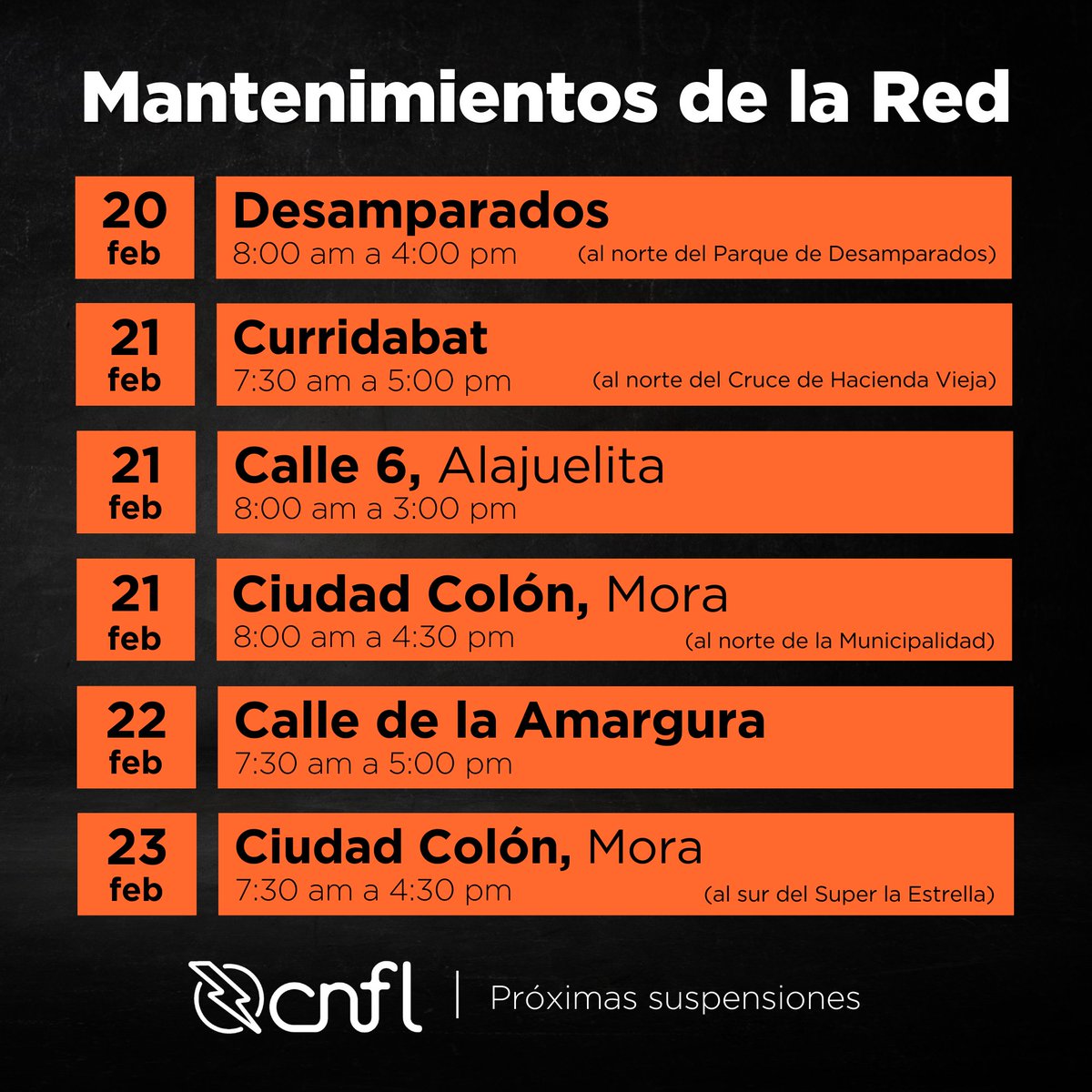 cnflcr's tweet photo. 🚧👷⚡⏰🚧 Estos son los próximos mantenimientos de la red. Consulte los detalles y más información en https://t.co/k5DcERTiRF https://t.co/z76VV9OnzC
