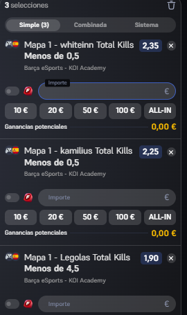 Y últimas cuatro bets para hoy.

⚔️Barça vs KOI
Under de kills de supports
U 4.5 Legolas

⚔️AFW Vs DUNG - 
Over 2.5 mapas

#Leagueoflegends #FreebetWinamax #bettingsports