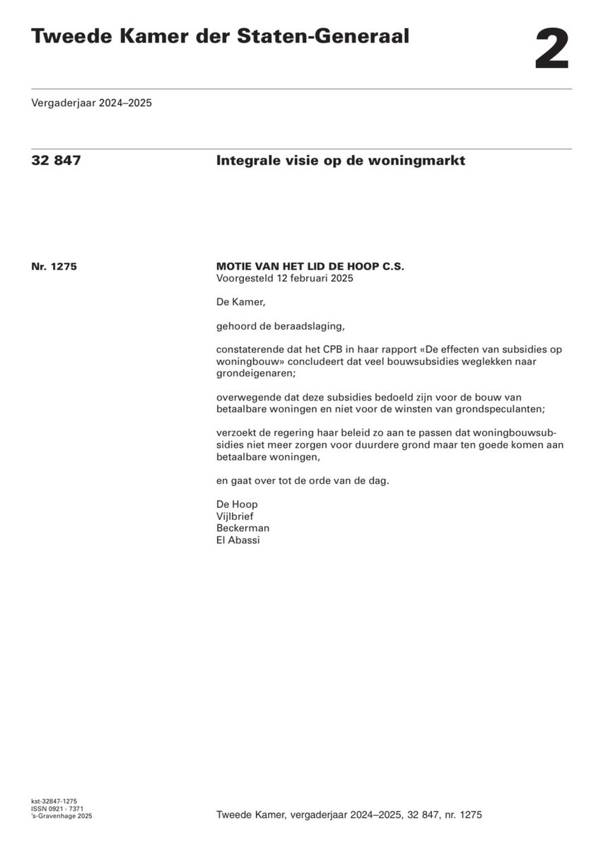 Woningbouwsubsidies helpen te vaak grondeigenaren in plaats van woningzoekenden, dat moet anders!

Het kabinet moet actieve grondpolitiek voeren en het grondbeleid zo aanpassen dat het woningzoekenden helpt.

Mooi nieuws dat de Kamer mijn motie hiertoe steunt✅