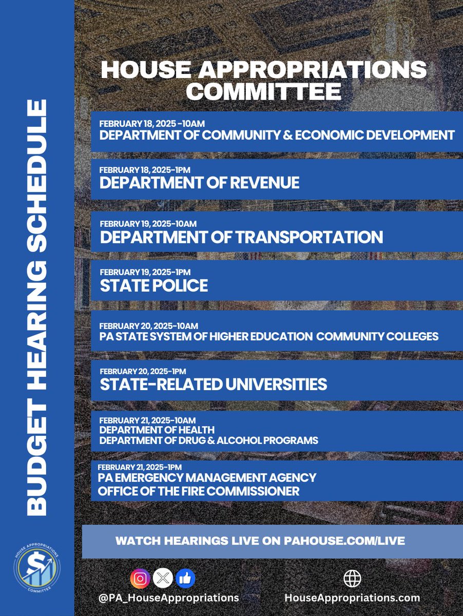 PA House Appropriations (D) (@pa_houseapprops) on Twitter photo <a href="/RepKyleMullins/">Rep. Kyle Mullins</a> <a href="/DCEDSecretary/">Rick Siger</a> <a href="/RepFriel/">Paul Friel</a> <a href="/RepReginaYoung/">Rep. Regina Young</a> FULL WEEK 1 SCHEDULE ⏬
PAHouseAppropriations.com <a href="/RepKyleMullins/">Rep. Kyle Mullins</a> <a href="/DCEDSecretary/">Rick Siger</a> <a href="/RepFriel/">Paul Friel</a> <a href="/RepReginaYoung/">Rep. Regina Young</a> FULL WEEK 1 SCHEDULE ⏬
PAHouseAppropriations.com