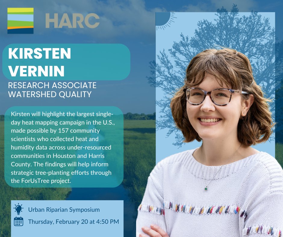HARCresearch's tweet image. HARC’s Kirsten Vernin is presenting at the 2025 Urban Riparian Symposium! Learn how 157 community scientists helped map urban heat to guide tree-planting efforts.🌳

📅 Feb 20 @ 4:50 PM
📍 Waco, TX 

Register: bit.ly/3COyDWe
#HeatMapping #ForUsTree #UrbanHeat