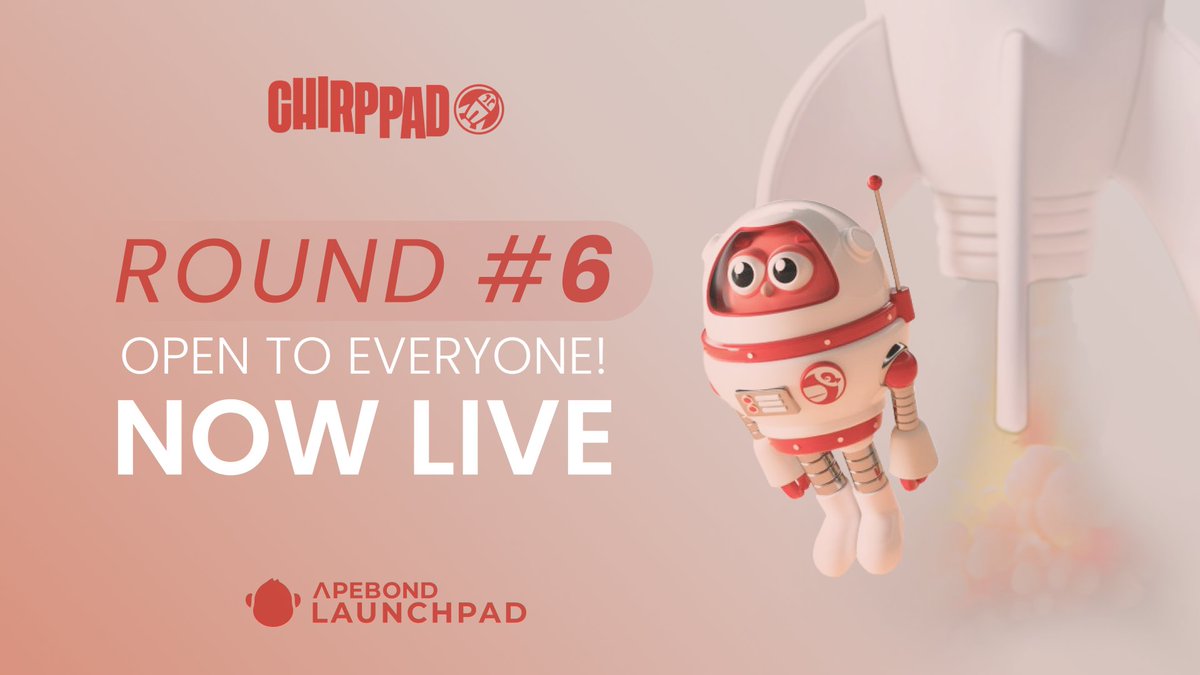 🚀🐦 The @ChirpPad launch is now open to everyone—no tier required! The sale continues for a few more hours, so don’t miss out! ⏳

⛓️ Chain: Base
🪙 Price: $0.006 per $CHPD
⏰ Ends today, at 22:00 UTC

Get your #CHPD tokens and get an airdrop! 🪂
👉 apebond.click/CHPD-IDO
