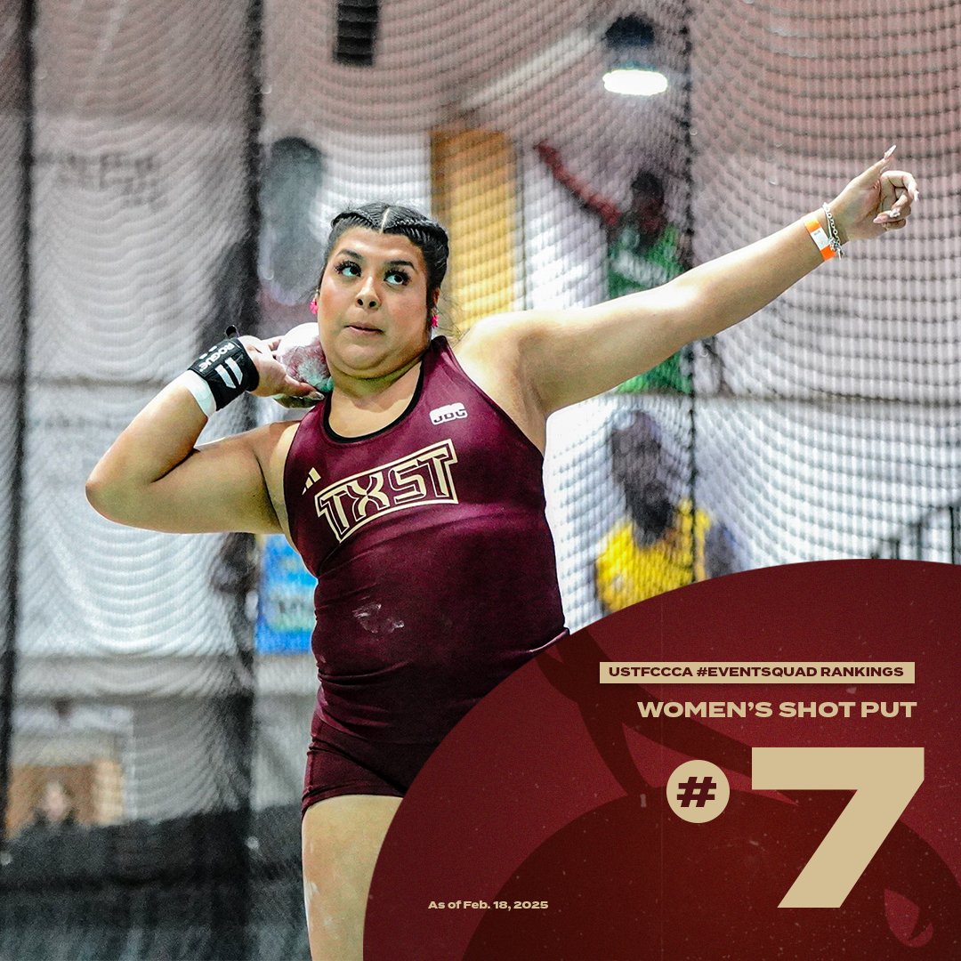 TXStateTrack's tweet photo. 𝙐𝙎𝙏𝙁𝘾𝘾𝘾𝘼 𝙍𝙖𝙣𝙠𝙞𝙣𝙜𝙨 𝙒𝙚𝙚𝙠 4 

 - The men's team cracked the top 30 for the first time since 1990 

 #EatEmUp https://t.co/pO0oGnru2d