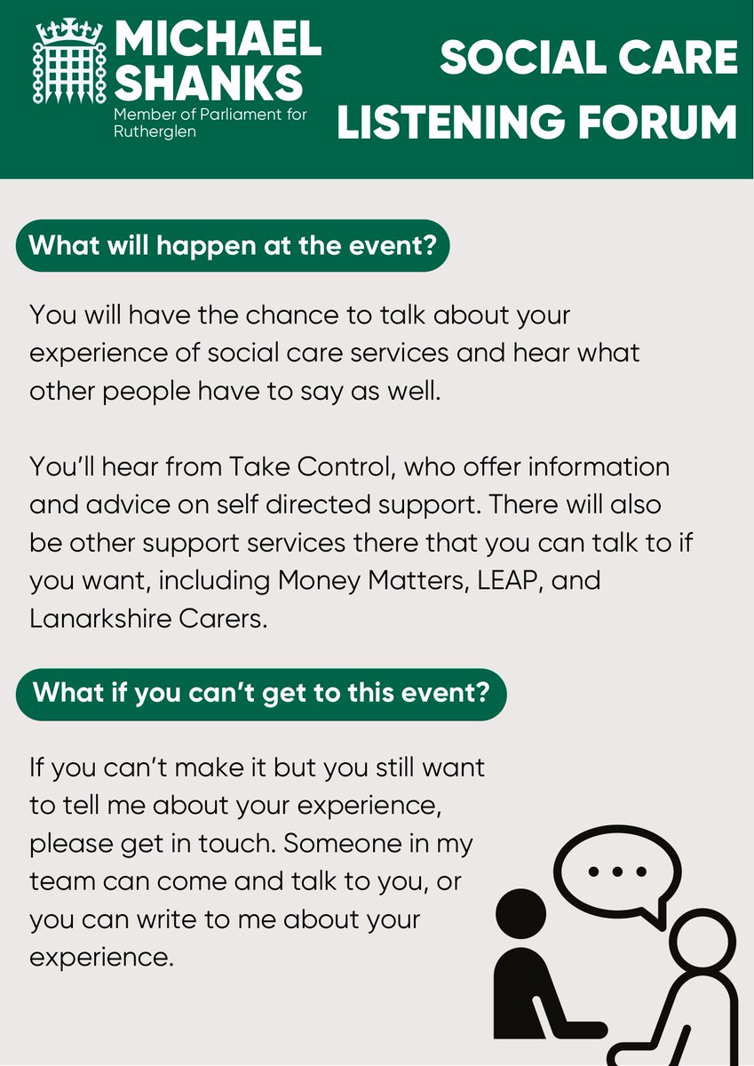 Lanarkshire Carers (@lan_carers) on Twitter photo Michael Shanks, MP for Rutherglen is holding a Social Care event to hear from people who use Social Care services and their carers.
<a href="/Lan_Carers/">Lanarkshire Carers</a> have a stall at this event!
Michael is asking people to come along and share their experiences, and to hear from others. Michael Shanks, MP for Rutherglen is holding a Social Care event to hear from people who use Social Care services and their carers.
<a href="/Lan_Carers/">Lanarkshire Carers</a> have a stall at this event!
Michael is asking people to come along and share their experiences, and to hear from others.