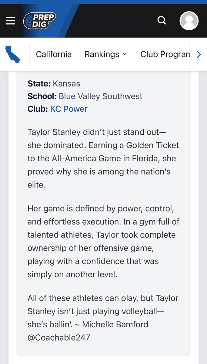 Thank you <a href="/coachable247/">Coachable247</a> &amp; <a href="/PrepDig/">Prep Dig 🏐</a> for an awesome write up and your kind words!!! 🤍 I had so much fun at the <a href="/uanextvball/">AllAmericaVB</a> camp and am SO excited for Florida!!!  #PrepDig #UANEXT