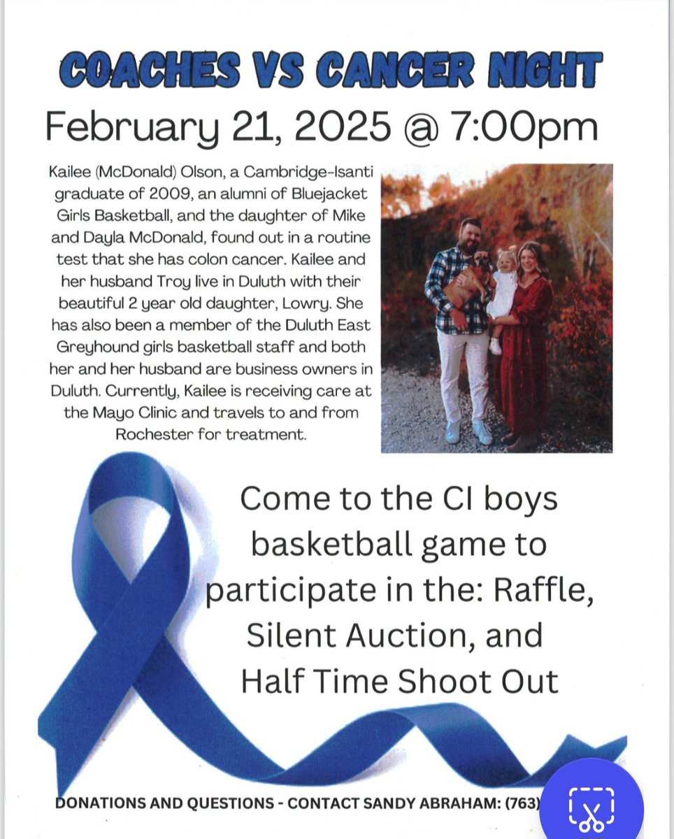 John Millea (@mshsljohn) on Twitter photo This is a wonderful cause. Duluth East assistant girls basketball coach Kailee Olson is the daughter of Cambridge-Isanti boys coach Mike McDonald and granddaughter of the late Bob McDonald. Kailee needs our help. This is a wonderful cause. Duluth East assistant girls basketball coach Kailee Olson is the daughter of Cambridge-Isanti boys coach Mike McDonald and granddaughter of the late Bob McDonald. Kailee needs our help.