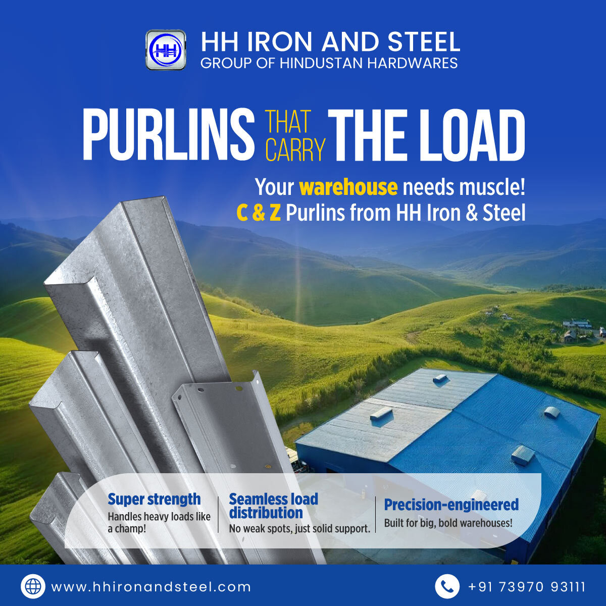 HH_Iron_Steel's tweet image. 💪 Strong &amp;amp; Reliable Purlins from HH Iron &amp;amp; Steel! 🔩

🏋️ Superior Strength – Handles heavy loads effortlessly.
⚙️ Even Load Distribution – No weak points.
📏 Precision Engineering – Perfect for large warehouses!
📞 Call: +91 7397093111 | 🌐 hhironandsteel.com
#JSW #HHIS