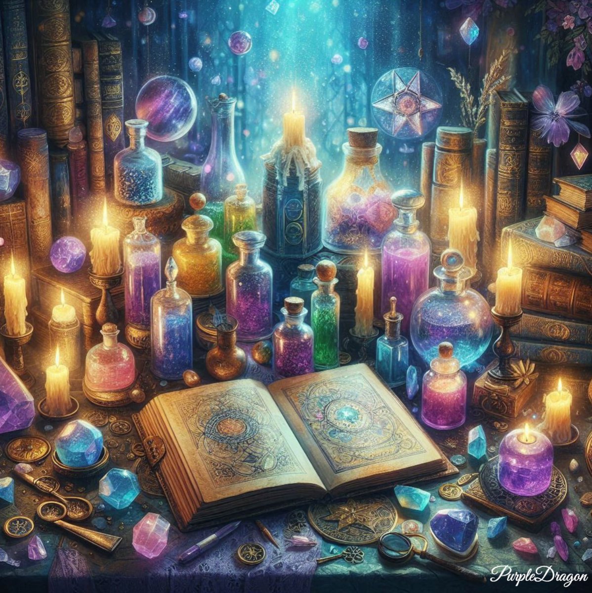 pixies_verse's tweet image. The Apothecary Table 💜🔮🪄🕯🪔⚗️🧙‍♀️✨💜

#magictools
#magicpotions
#apothecarytable
#crystals
#candles
#aiatwork
#sacredgeometry