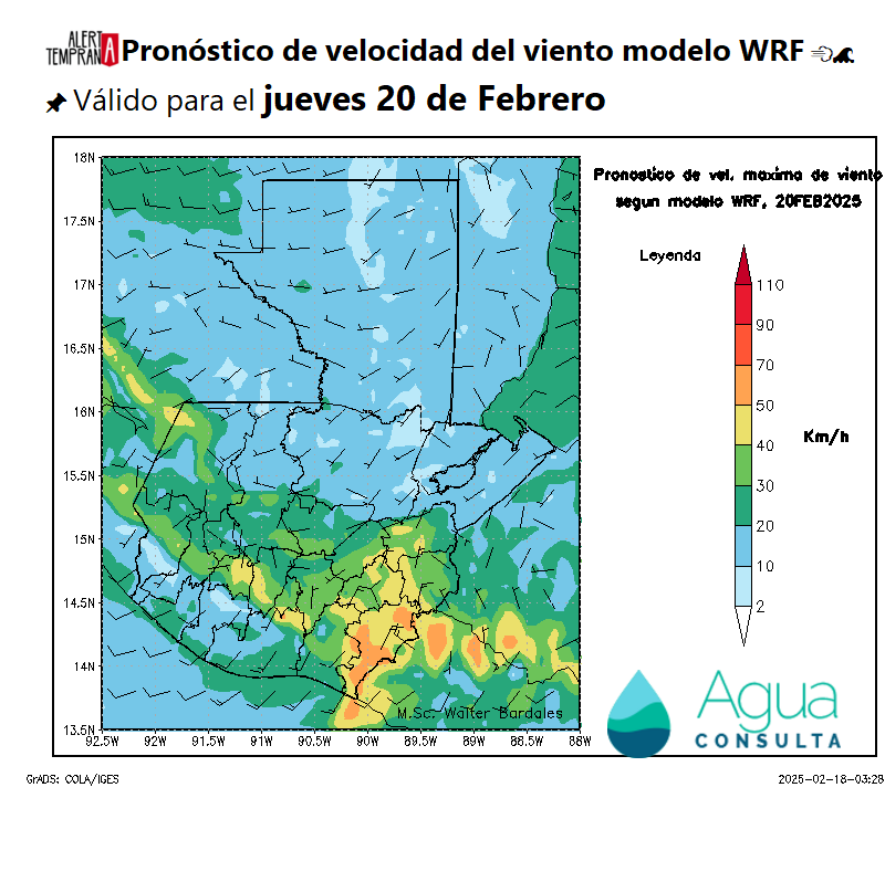 AlertaGt502's tweet photo. 🇬🇹📝Pronóstico miércoles 19 de Febrero
#Vaguada PreFrontal de #FrenteFrío28 aumentará los chubascos sobre el norte y BocaCosta, viento acelerado en la Cadena Volcánica y descenso gradual de temperaturas en los altiplanos, en la costa sur se mantiene el calor
#ClimaGt #TraficoGt https://t.co/WFK3NUmyuB