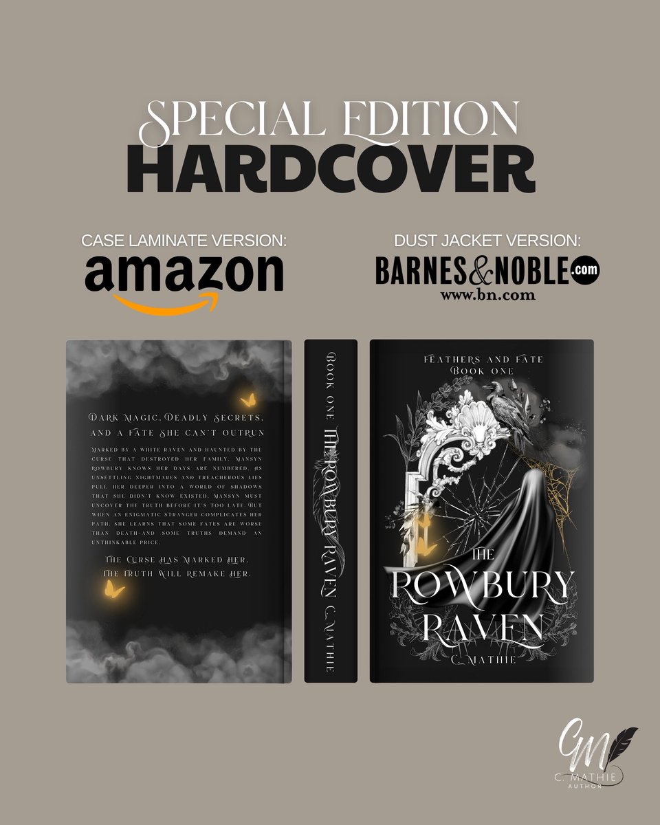 cmathie_author's tweet image. SURPRISE! 
Hardcover copies are now available with this 𝘕𝘌𝘞 special edition cover design 🖤
Order here: Linktr.ee/cmathie_author

#specialedition #hardcover #therowburyraven #feathersandfate #indieauthor #supportindieauthors #writer #fantasy #mystery