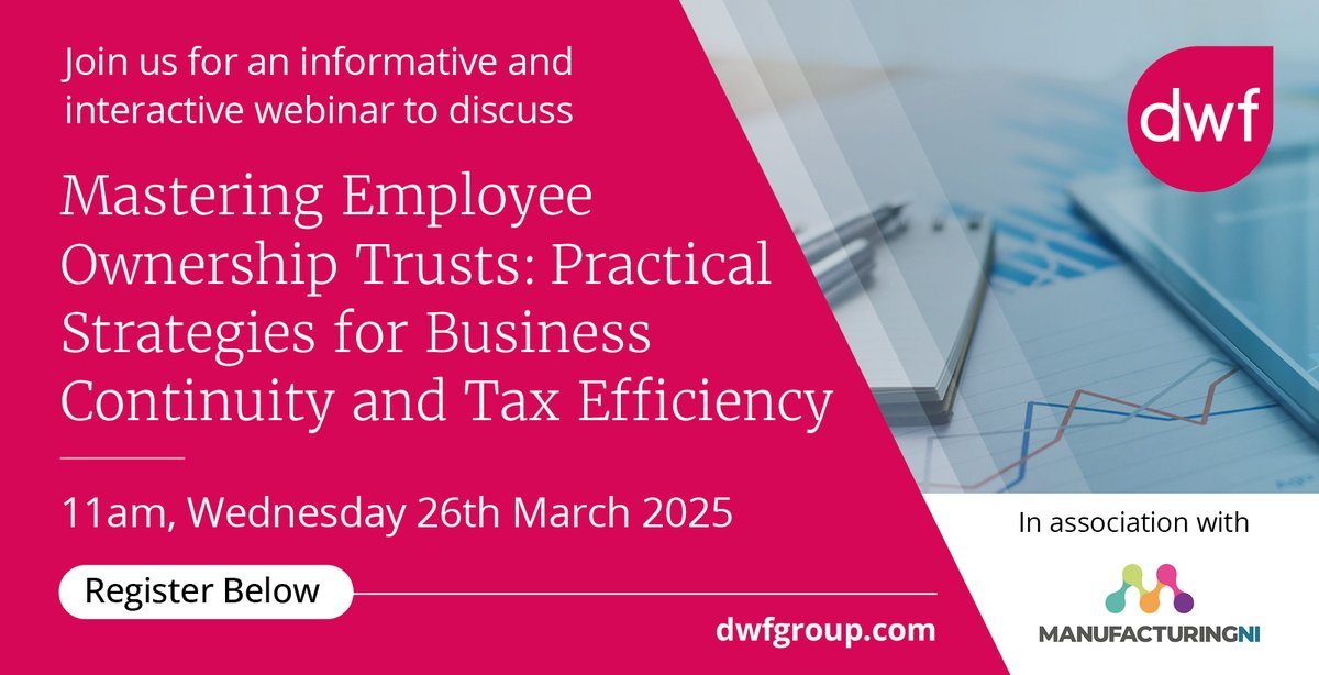 📢 Join us for an insightful webinar on Mastering Employee Ownership Trusts, Practical Strategies for Business Continuity and Tax Efficiency with <a href="/DWF_Law/">DWF Law</a>.

📅 Wed 26th March
🕓 11:00 - 12:00
Register 👉 events.teams.microsoft.com/event/d89b80d3…

#BusinessSuccession #EOT #TaxPlanning
