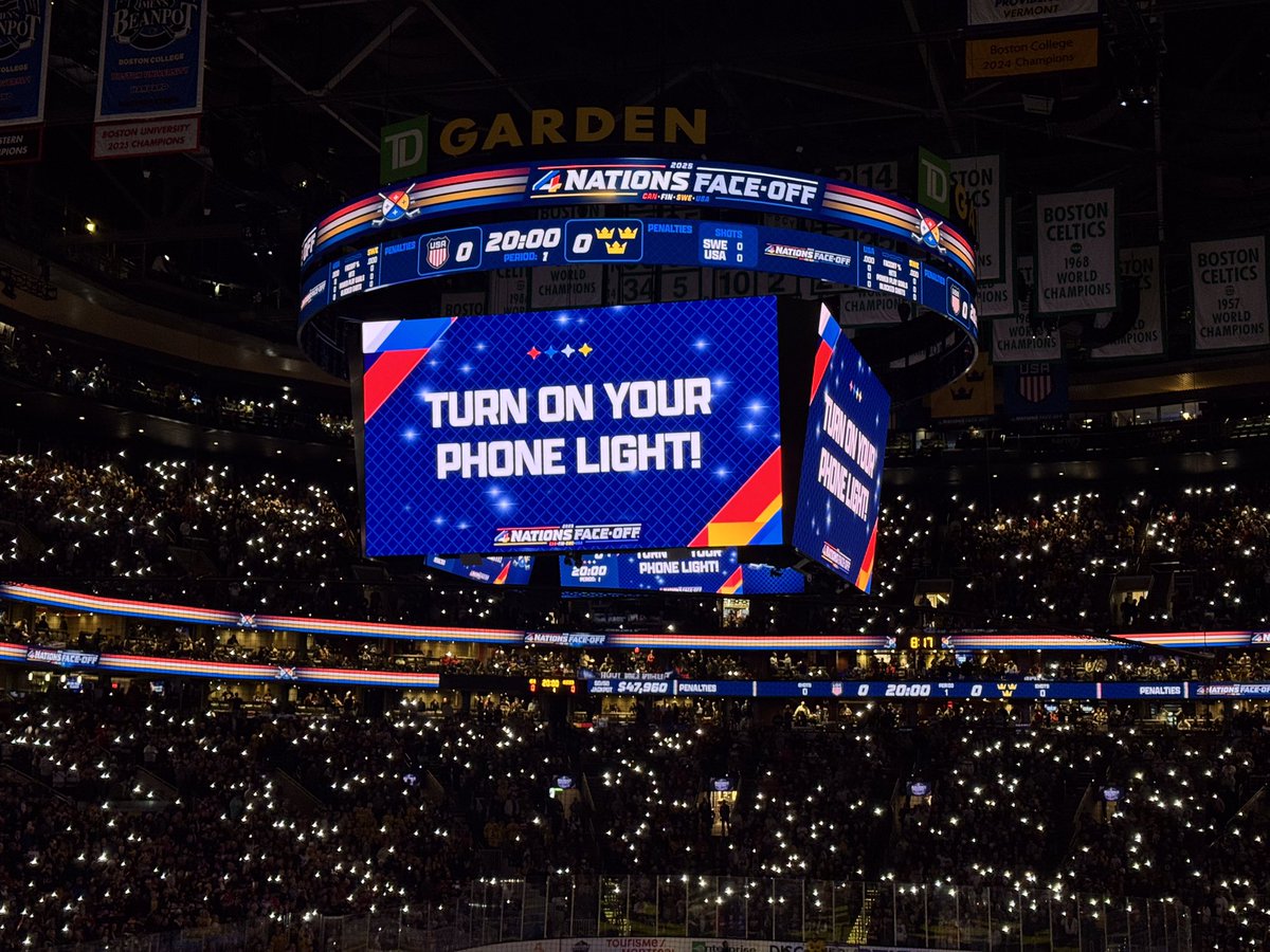 Fanbrandz's tweet photo. From concept to reality! So proud to see our 4 Nations Face-Off logo and program art on display all around TD Garden in Boston. Big thanks to Paul Conway for his leadership on this project! #4nations #nhl #usa #canada #sweden #finland #designforsport https://t.co/oHwMbXqvFX