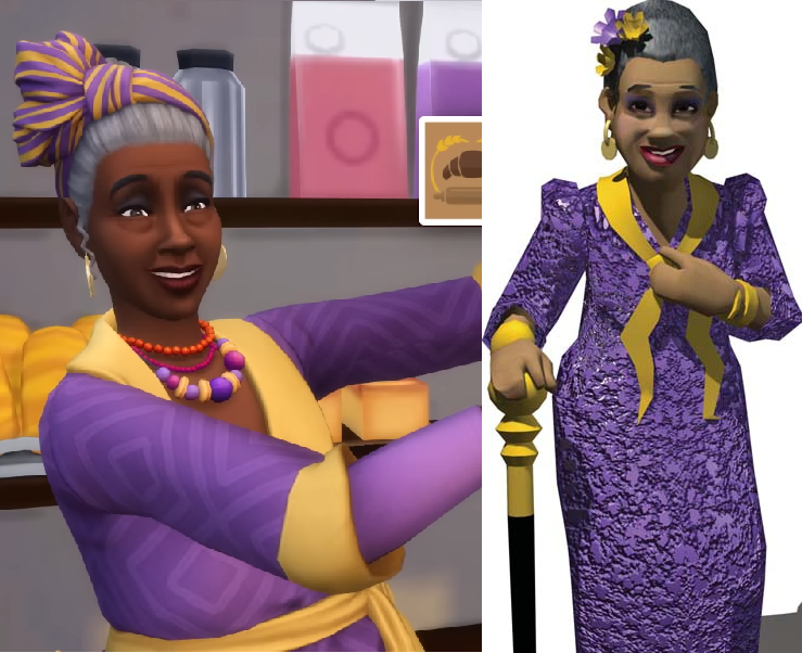 <a href="/TheSims/">The Sims</a> I'm surprised that you guys brought Gramma Hattie from the handheld version (DS/GBA) of Urbz! I'm so happy! You guys should do this more often to bring more familiar faces. :-)

Sims 4 (left) - Urbz (right)
