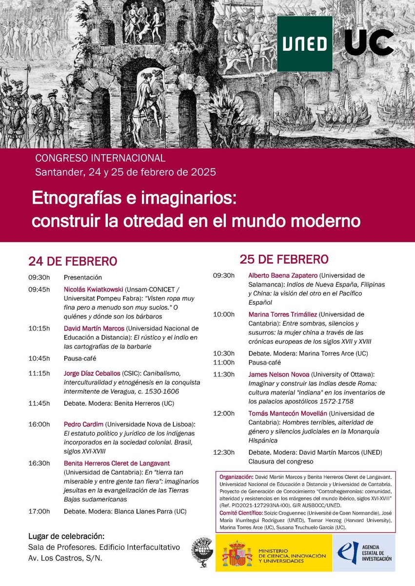 Los días 24 y 25/2 acogemos el CI "Etnografías e imaginarios: construir la otredad en el mundo moderno" organizado por David Martín y Benita Herreros. Participan ponentes europeos americanos y 3 integrantes de MUNDUS: Benita Herreros, Tomás Mantecón y Marina Torres Trimállez.