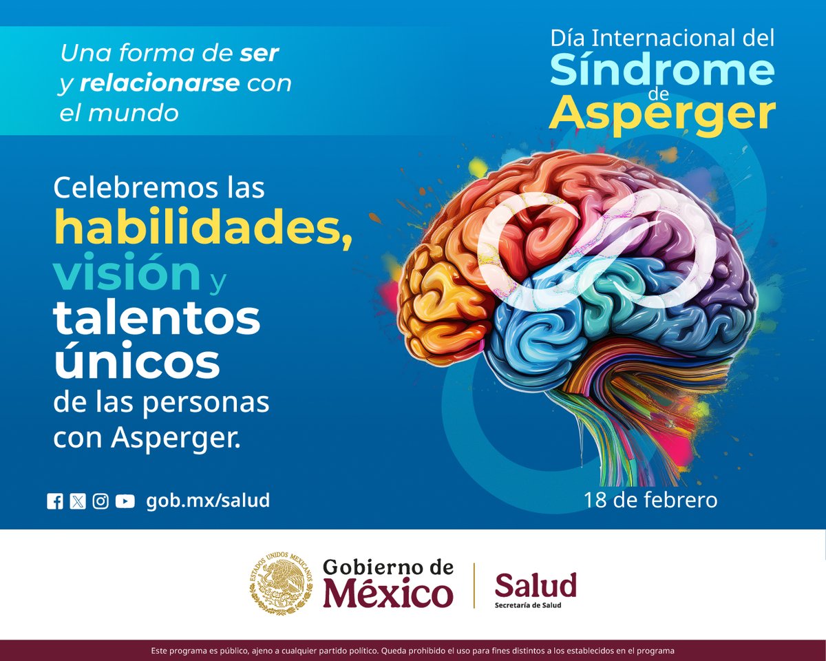 18 de febrero I Día Internacional del #SíndromeDeAsperger ♾🧠

El síndrome de Asperger es parte del espectro autista, y  constituye una forma de percibir y relacionarse con el mundo.

A menudo, las personas con Asperger tienen una manera brillante de pensar, un enfoque creativo