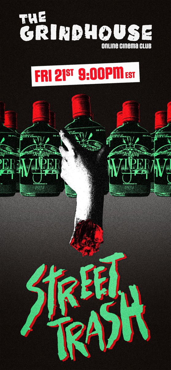 Adam Danbury (@adam_danbury) on Twitter photo New work with <a href="/TheGrindHouse05/">The Grind House</a>, who are streaming the ever sleazy STREET TRASH (1987) this Friday at 9PM (est).
Come hang out and talk everything movies! Click here to join : discord.gg/c7MysUmc8M
#horror #cult #movies #poster #design New work with <a href="/TheGrindHouse05/">The Grind House</a>, who are streaming the ever sleazy STREET TRASH (1987) this Friday at 9PM (est).
Come hang out and talk everything movies! Click here to join : discord.gg/c7MysUmc8M
#horror #cult #movies #poster #design