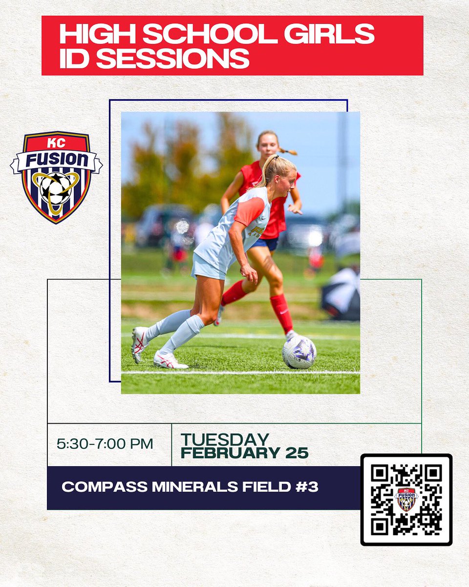 🚨 High School Girls ID Session coming up next week to be evaluated by our top-level high school age group coaches.⚽ #IDSessions 
📅 : Tuesday, February 25
⏰ : 5:30-7PM
🏟️ : CMSF - #3
🔗 : playmetrics.com/signup?clubTok… 
Get Signed UP! *Only players new to KC Fusion need to register*