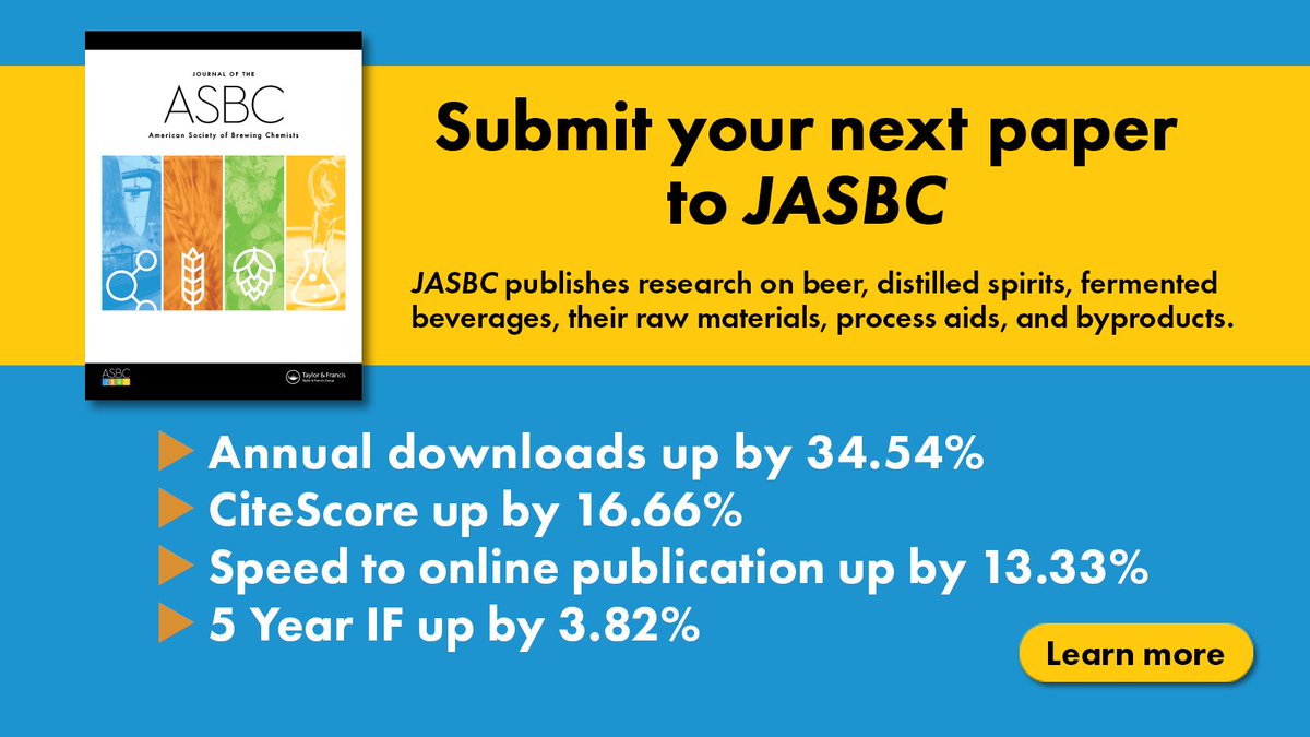 Did you know the Journal of the ASBC (<a href="/J_ASBC/">JASBC</a>) publishes on more than just beer brewing? JASBC features high-quality, peer-reviewed articles on distilled spirits, fermented beverages, their raw materials, process aids, and byproducts. Learn more: tandfonline.com/journals/ujbc2…