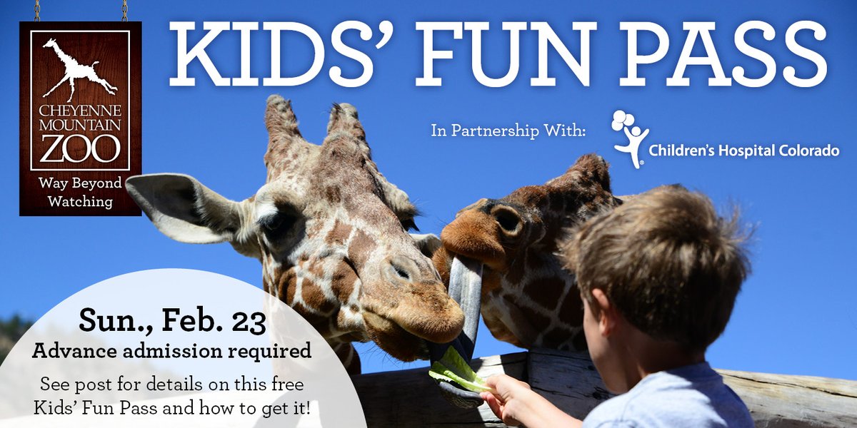 CheyenneMtnZoo's tweet image. Don't miss out on this special deal just for our social media community!
This weekend on, Sun., Feb. 23, our partners at @ChildrensColo will provide a FREE Kids’ Fun Pass for every advance child daytime admission purchased for that day. The Kids’ Fun Pass includes one FREE…