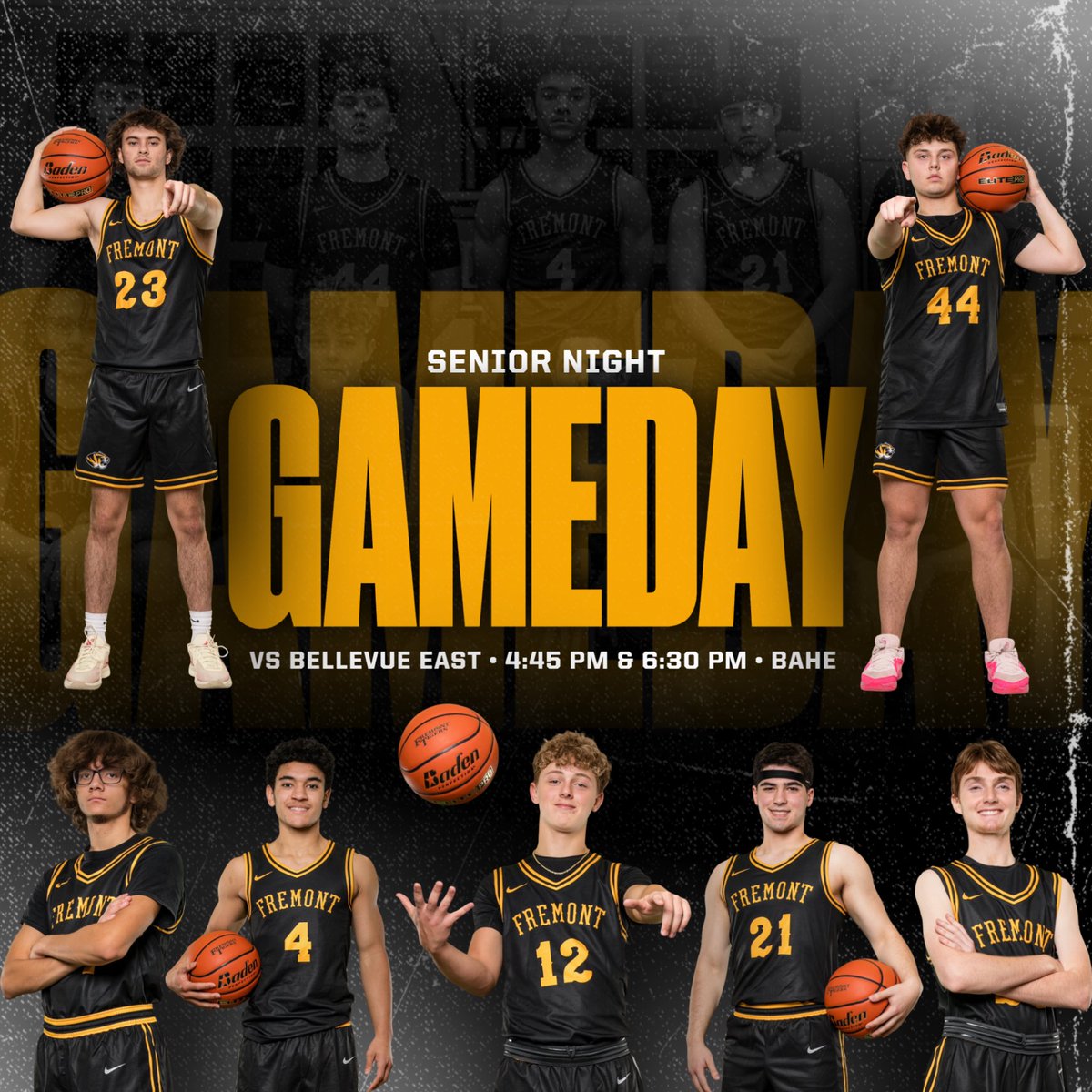 FHStigersBB's tweet photo. 🏀 SENIOR NIGHT 🏀

🆚 Bellevue East

⏰ 4:45 PM &amp; 6:30 PM

📍 Bahe 

Seniors will be recognized before the varsity game. We hope you can brave the cold and make it out to our last regular-season home game! https://t.co/YQpoOD63i2