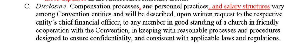 rhett_burns's tweet photo. The NAMB/IMB redefinition of article 14 is being codified. Changed from members of SBC churches “shall have access to information” to *entities will describe their processes.*

Somehow the EC took all the calls for transparency as a signal for LESS transparency. 

Unreal. https://t.co/GyidTvVmMC