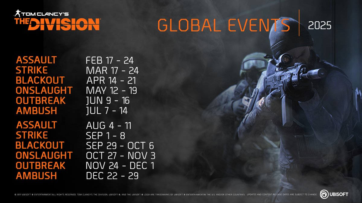 The Division Global Events are back in action! Here’s your 2025 calendar.