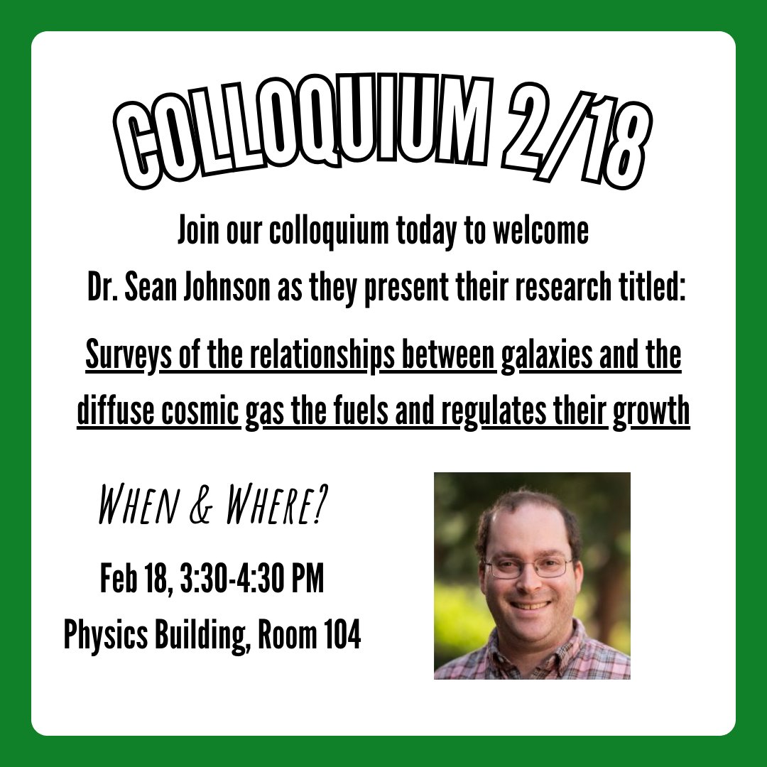 Happy Colloquium Tuesday! Join us in welcoming this week's colloquium speaker, Dr. Sean Johnson from the University of Michigan.

#UNT #UNTPhysics #UNTColloquium #Colloquium #PhysicsResearch #PhysicsColloquium