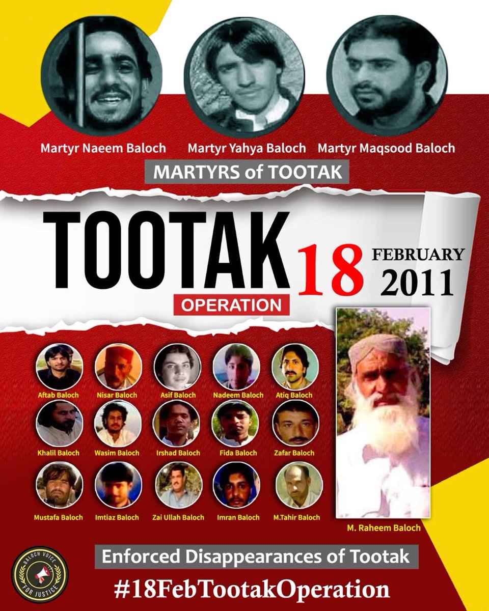 sahir_Balochh_'s tweet photo. Fourteen years have passed since the tragic #Tootak operation, yet the echoes of pain persist, as families still stand in the shadows of injustice, awaiting the dawn of justice.  
@amnesty @hrw @WGEID @ECHR_CEDH @UN_HRC @MaryLawlorhrds @UN @CommissionerHR 
#18FebTootakOperation https://t.co/cc2IoGrM5Y