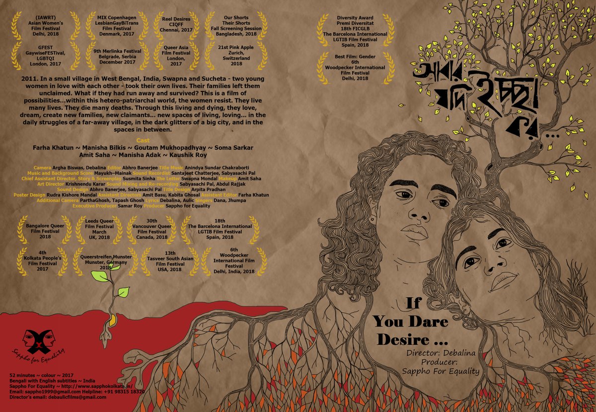Will participate in the national symposium on "Gender in Academic Discourse", organized by the Centre for Comparative Literature, Visva-Bharati. This esteemed event features two of our films, "...and the unclaimed" and "If You Dare Desire...",both produced by Sappho for Equality.