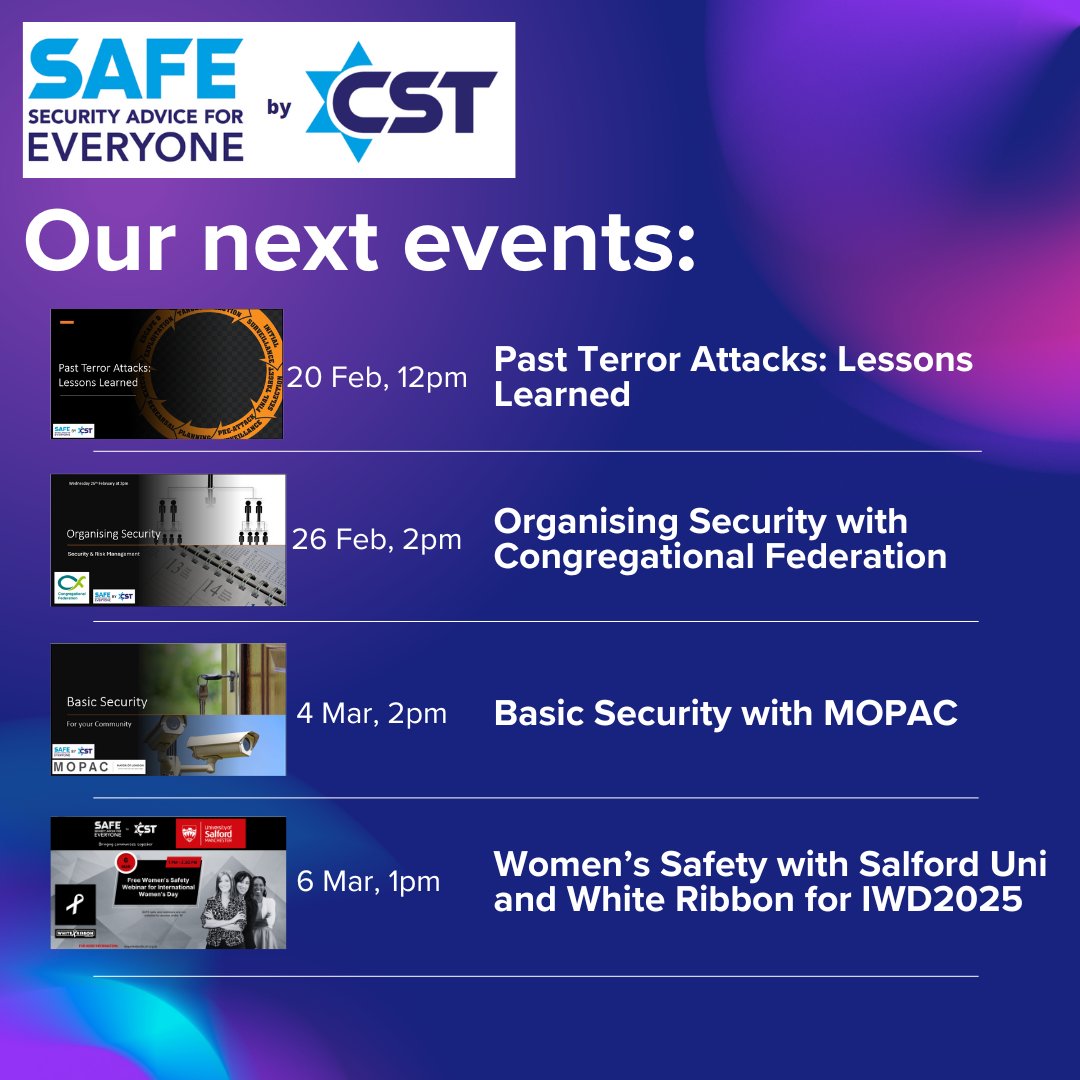Don't miss the next 4 SAFE webinars!
Register on our Zoom Hub: bit.ly/SAFEZoomHub
#training #security #SecurityAwareness #staysafe #community #CommunityCollaboration