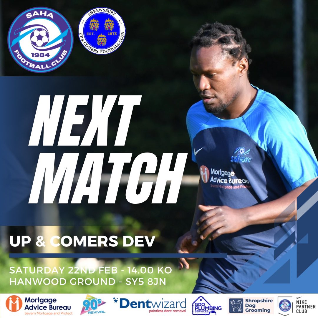 ⚽️ LOCAL DERBY TIME ……. 🤞⚽️

This Saturday the boys look to continue from last week against this week’s opponents Up &amp; Comers Development. 

Got nothing planned….. come down and cheer the boys on 

⏰ - 2pm KO @ Hanwood Football Ground (SY5 8JN) 

🍱 - Refreshments Available